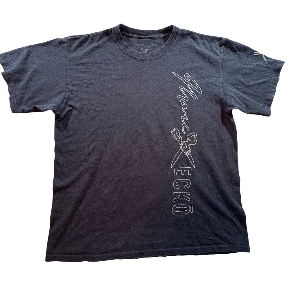 Marc Ecko Cut & Sew T-Shirt Mens M Black Vertical Logo Graphic Cotton Tee